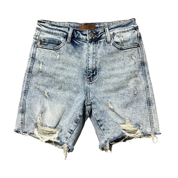 Judy Blue Womens M Distressed Light Wash Denim High-Waisted Shorts Raw Hem - Picture 1 of 10